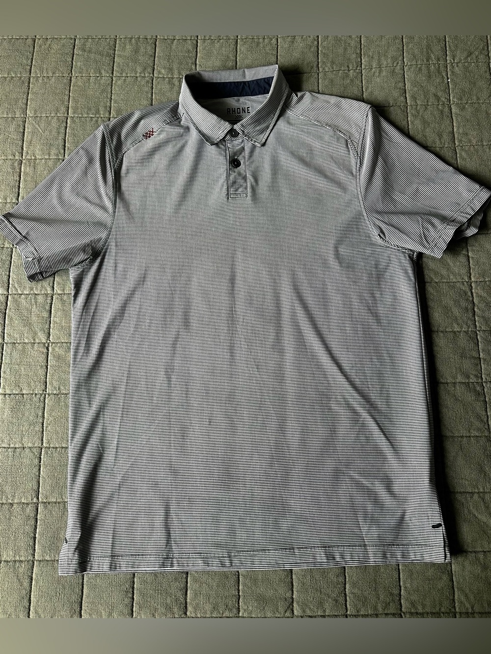 Rhone Men's Commuter Polo Shirt Navy Blue Striped Size Medium